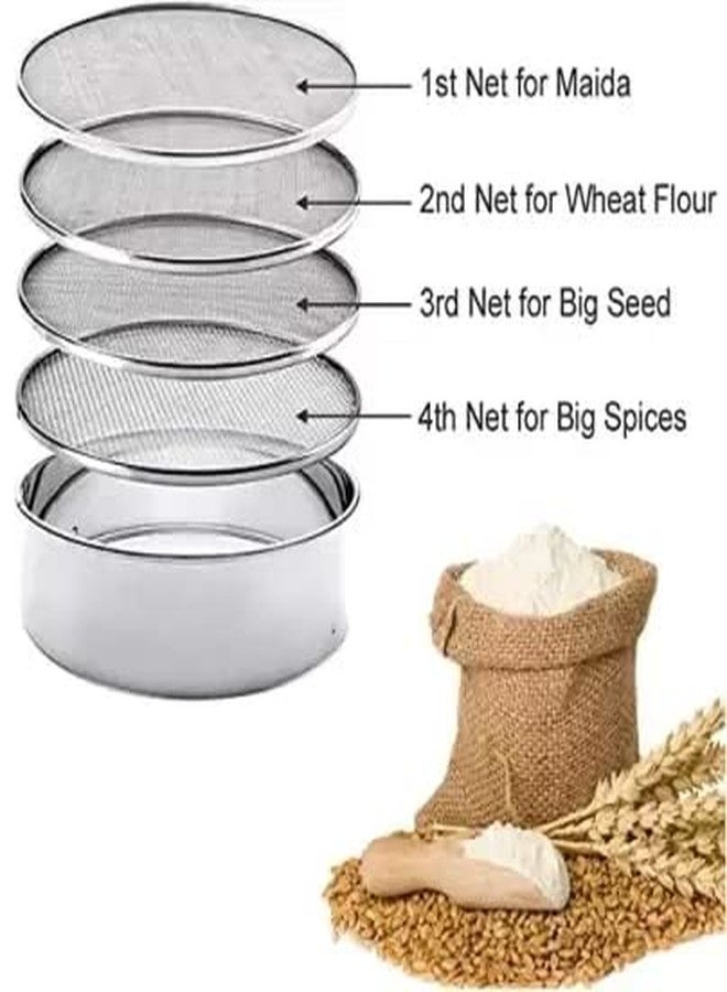Crazygol 4 in 1 Stainless Steel Interchangeable Sieve Set of 5, Flour Chalni, Spices, Food Strainers, Atta Chalni, - Image 2
